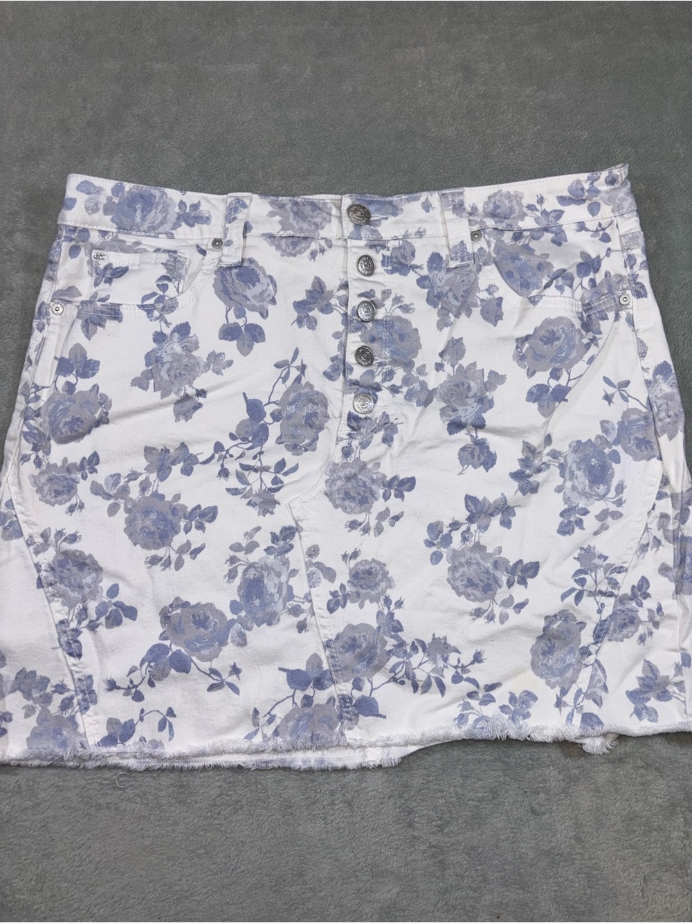 Seven7 Floral Rose Garden Weekend Denim Mini Skirt Blue White - Size 16